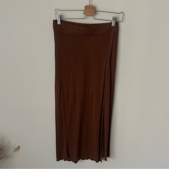 7 For All Mankind Ribbed Midi Skirt with a slit Brown M - Picture 1 of 7